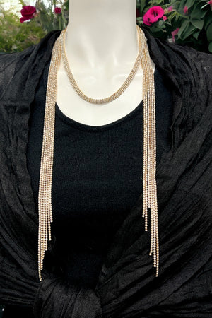 Rhinestone Pave Fringe Wrap Necklace