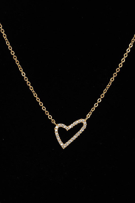 CZ STONE PAVE HEART PENDANT NECKLACE