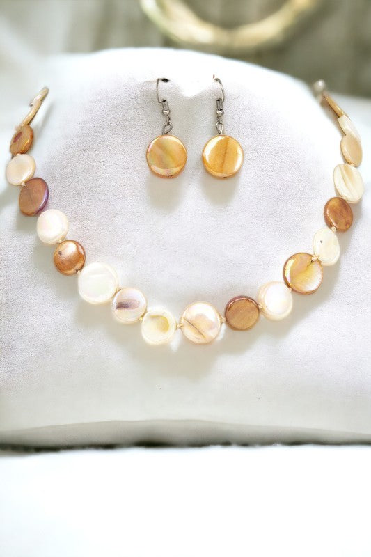 Flat Round Pearl Link Necklace Set