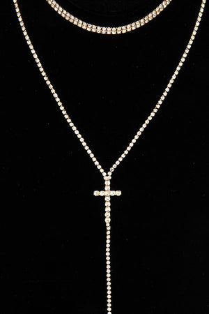 ALIGNED GEM CROSS PENDANT CHOKER NECKLACE