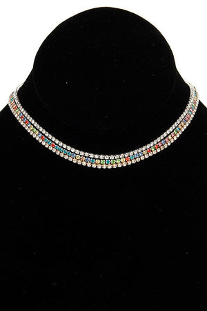 ALIGNED RHINESTONE PAVE CHOKER NECKLACE SET