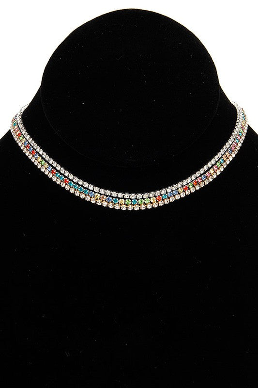 ALIGNED RHINESTONE PAVE CHOKER NECKLACE SET