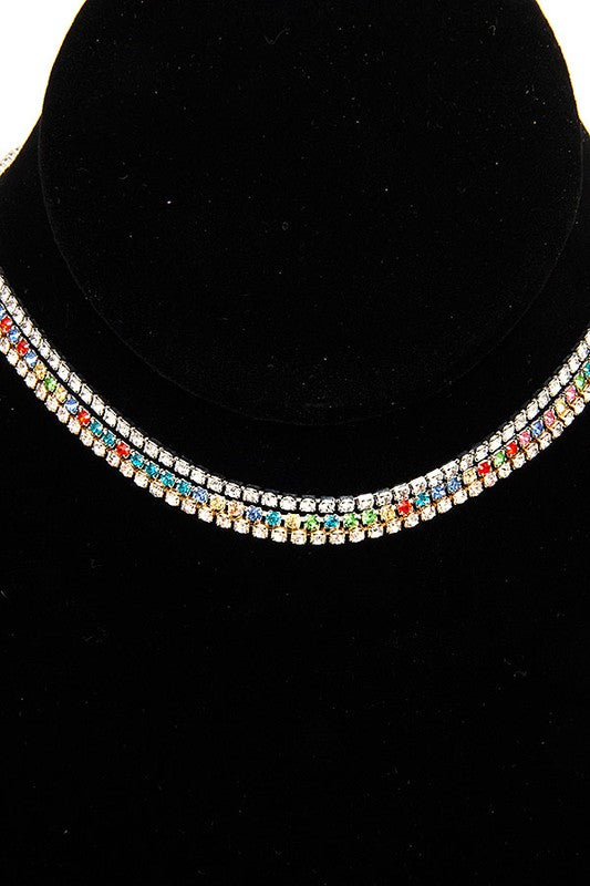 ALIGNED RHINESTONE PAVE CHOKER NECKLACE SET