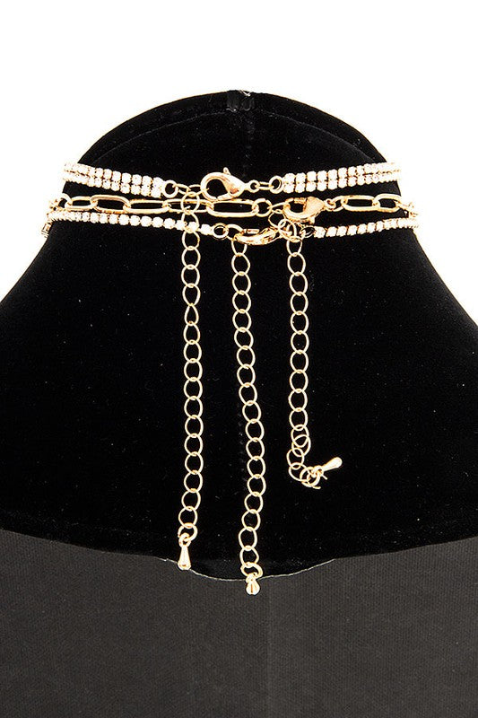 MIX RHINESTONE PAVE CHOKER NECKLACE SET