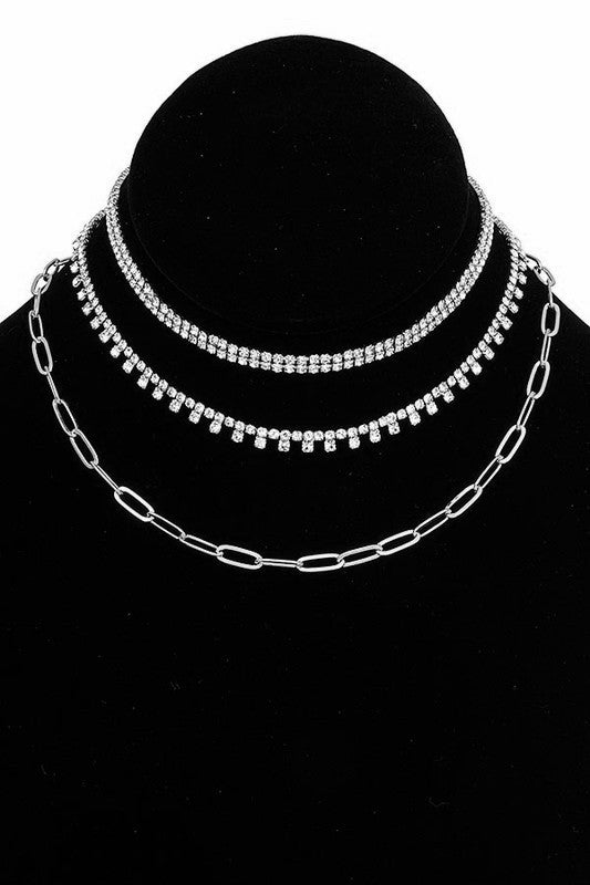 MIX RHINESTONE PAVE CHOKER NECKLACE SET