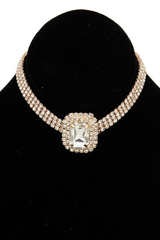 RHINESTONE AND CRYSTAL GEM PACE CHOKER NECKLACE