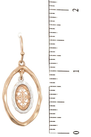 Hammered Marquise Cut Out Detailed Dangle Earring