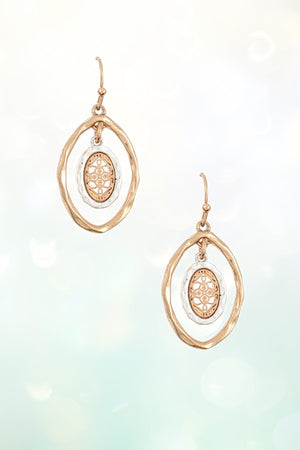 Hammered Marquise Cut Out Detailed Dangle Earring