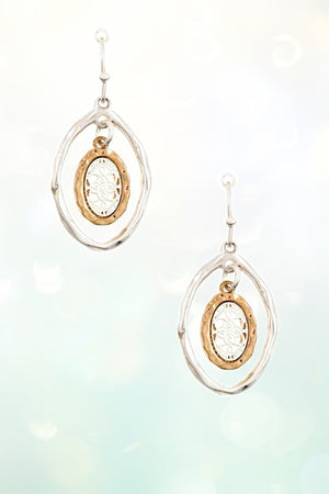 Hammered Marquise Cut Out Detailed Dangle Earring