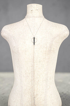 RING AND STONE BAR PENDANT LONG DROP Y NECKLACE AND STUD EARRING SET