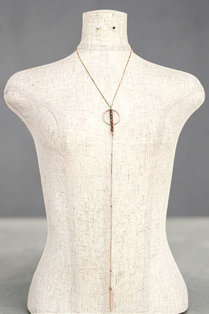 RING AND STONE BAR PENDANT LONG DROP Y NECKLACE AND STUD EARRING SET