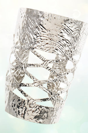 TEXTURED METAL DIAMOND CUT OUT PATTERN STATEMENT CUFF BRACELET