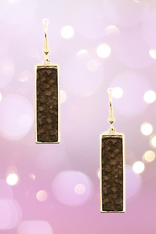 Rectangular Brown Faux Druzy Stone Dangle Earring