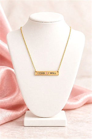 I CAN I WILL PINK RIBBON BAR PENDANT NECKLACE