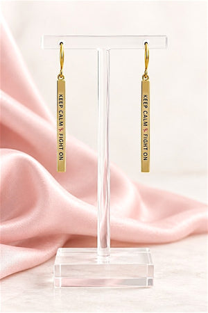 KEEP CALM FIGHT ON PINK RIBBON BAR DANGLE EARRING