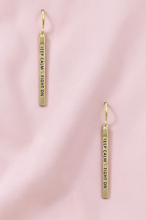 KEEP CALM FIGHT ON PINK RIBBON BAR DANGLE EARRING