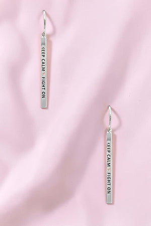 KEEP CALM FIGHT ON PINK RIBBON BAR DANGLE EARRING