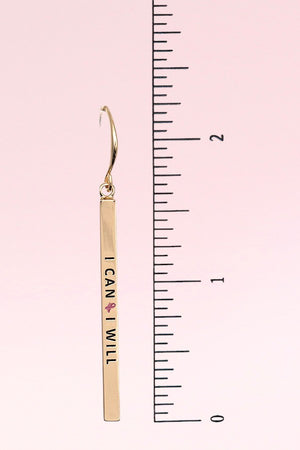 I CAN I WILL PINK RIBBON BAR DANGLE EARRING