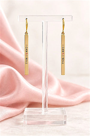 I CAN I WILL PINK RIBBON BAR DANGLE EARRING