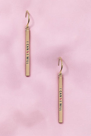 I CAN I WILL PINK RIBBON BAR DANGLE EARRING