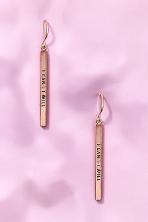 I CAN I WILL PINK RIBBON BAR DANGLE EARRING