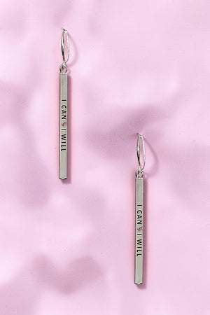I CAN I WILL PINK RIBBON BAR DANGLE EARRING