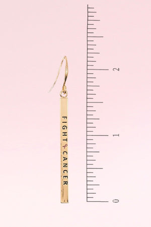 FIGHT CANCER PINK RIBBON BAR DANGLE EARRING