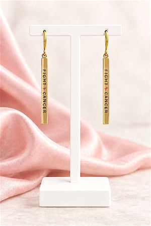 FIGHT CANCER PINK RIBBON BAR DANGLE EARRING