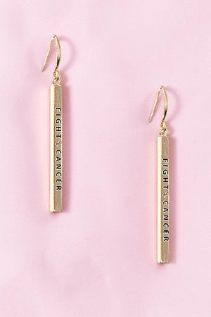 FIGHT CANCER PINK RIBBON BAR DANGLE EARRING