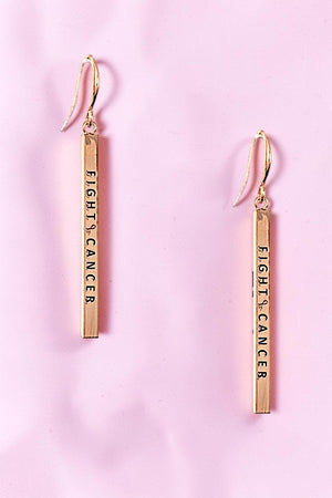 FIGHT CANCER PINK RIBBON BAR DANGLE EARRING