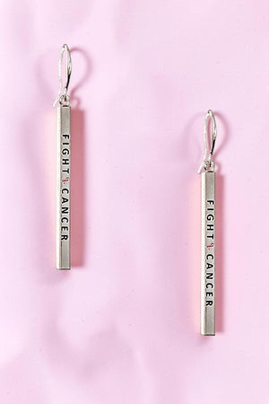 FIGHT CANCER PINK RIBBON BAR DANGLE EARRING
