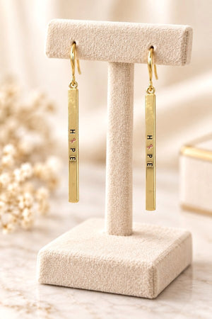 HOPE PINK RIBBON BAR DANGLE EARRING