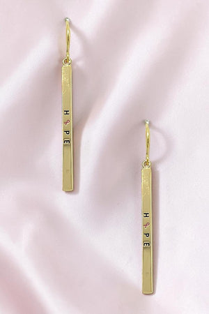 HOPE PINK RIBBON BAR DANGLE EARRING