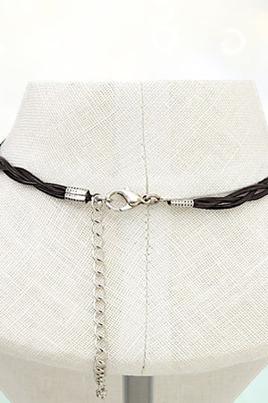 HAMMERED CIRCLE LINK CORD BIB NECKLACE EARRING SET