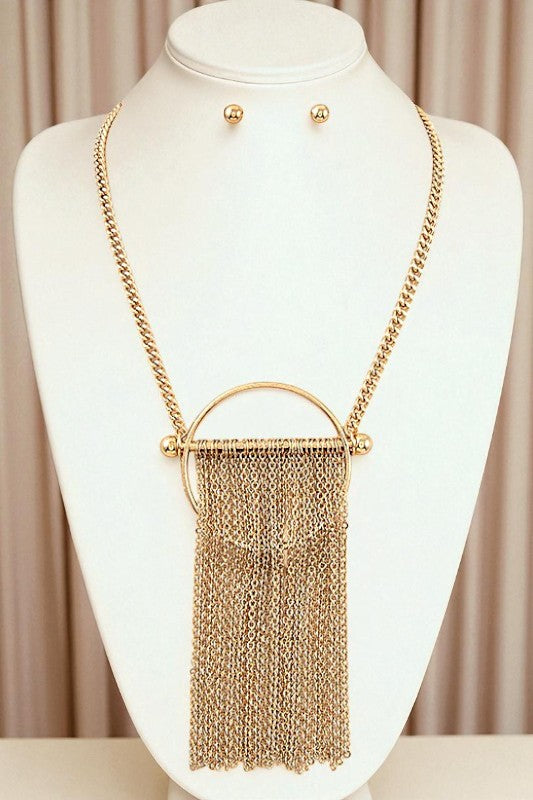 Large Circle Chain Tassel Pendant Necklace Set