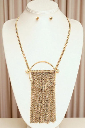 Large Circle Chain Tassel Pendant Necklace Set