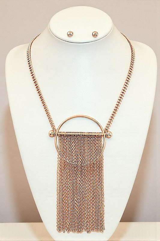 Large Circle Chain Tassel Pendant Necklace Set