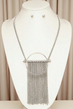 Large Circle Chain Tassel Pendant Necklace Set