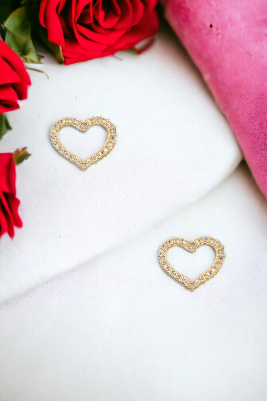 Rhinestone Pave Heart Cut Out Post Earring