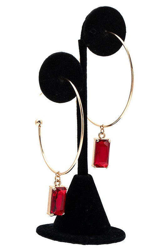 SEMI HOOP GEM DANGLE EARRING