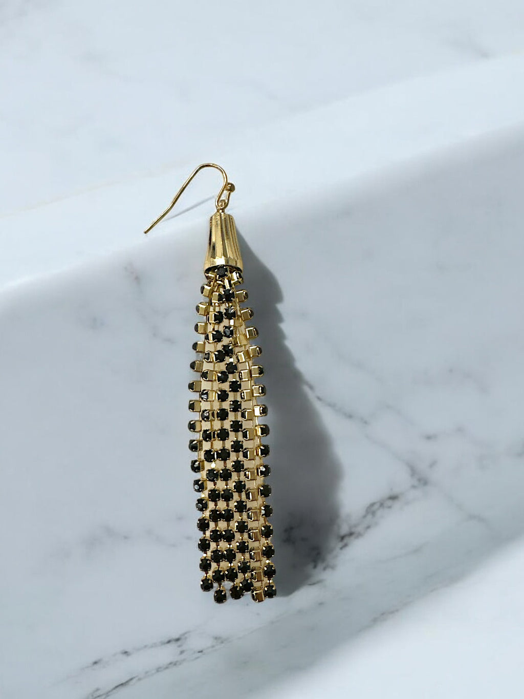 BLACK AND GOLD METAL TASSEL DANGLE EARRING