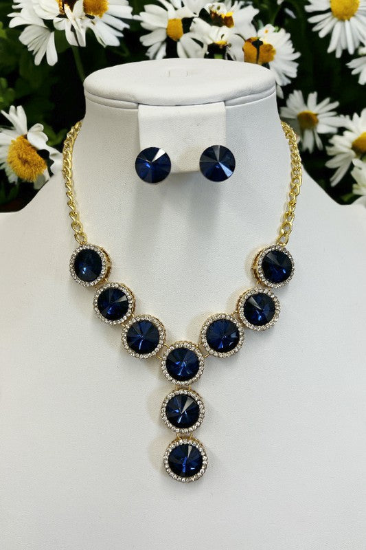 Round Gem Link Necklace Set