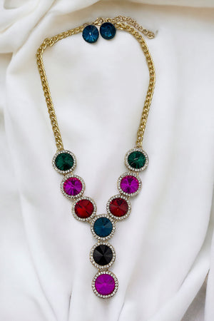 Round Gem Link Necklace Set