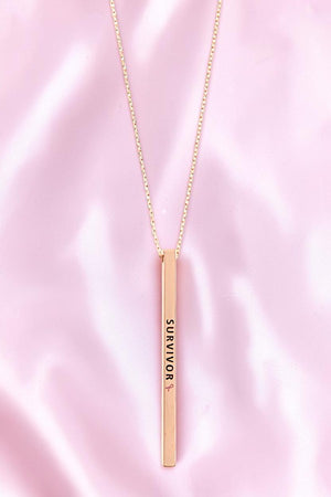 SURVIVOR PINK RIBBON BAR DROP PENDANT NECKLACE