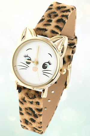CUTE KITTY FACE TEMPLATE FAUX LEATHER WATCH