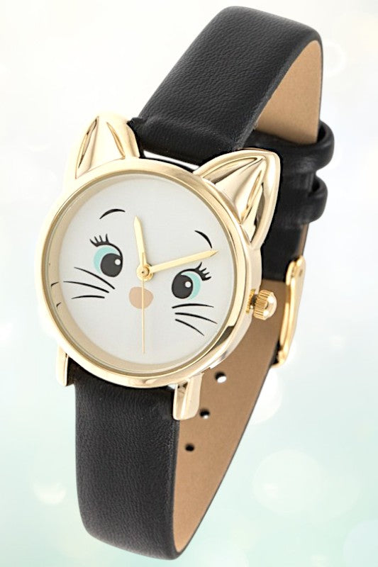 CUTE KITTY FACE TEMPLATE FAUX LEATHER WATCH
