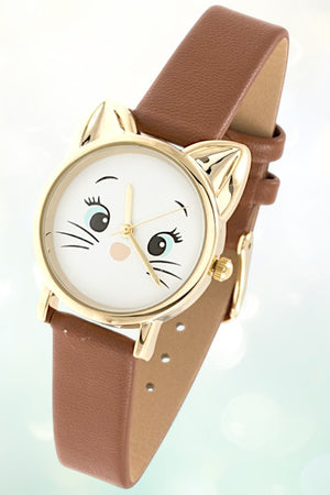 CUTE KITTY FACE TEMPLATE FAUX LEATHER WATCH