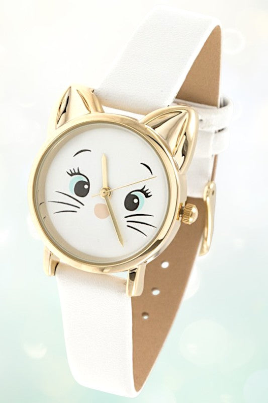 CUTE KITTY FACE TEMPLATE FAUX LEATHER WATCH