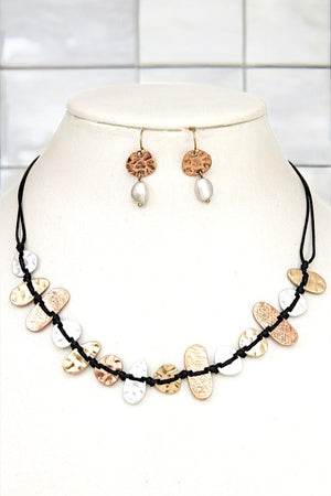 HAMMERED DISK LINK CORD NECKLACE SET