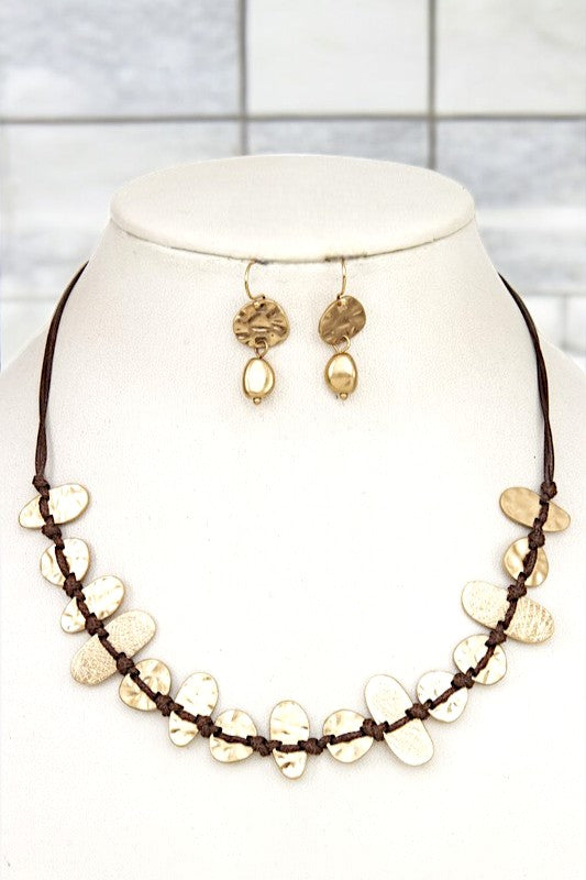 HAMMERED DISK LINK CORD NECKLACE SET